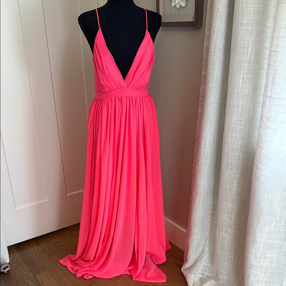 Pink Maxi Dress with Plunge Neckline